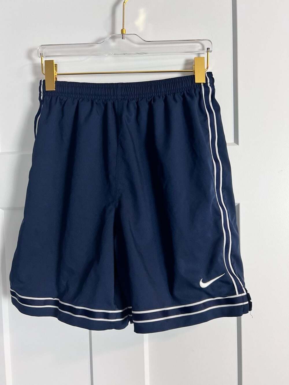 Nike Dri-FIT Navy Blue Basketball Performance Shorts with White Side Stripes